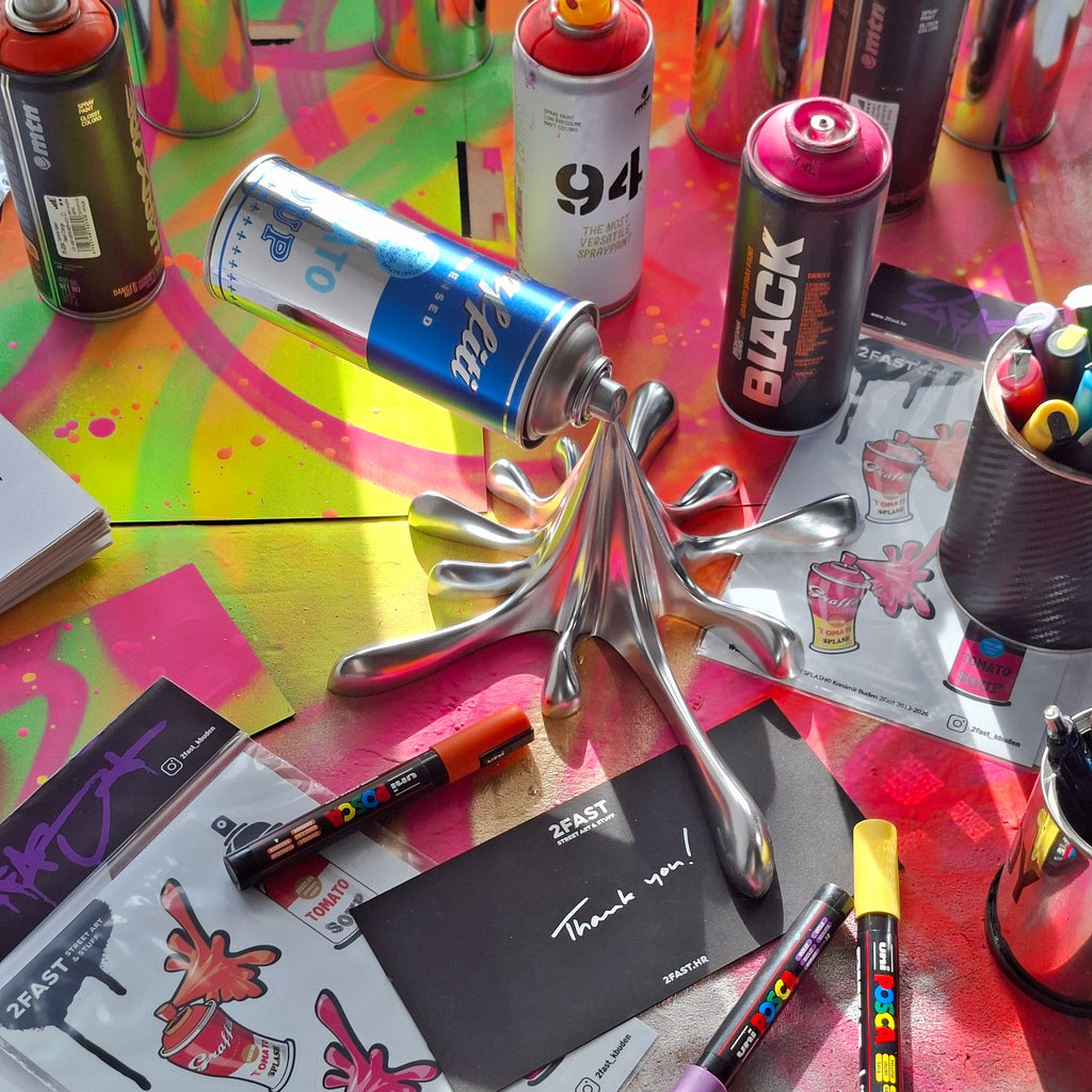 Chrome Blue  Graffiti Tomato Soup Splash Can Sculpture