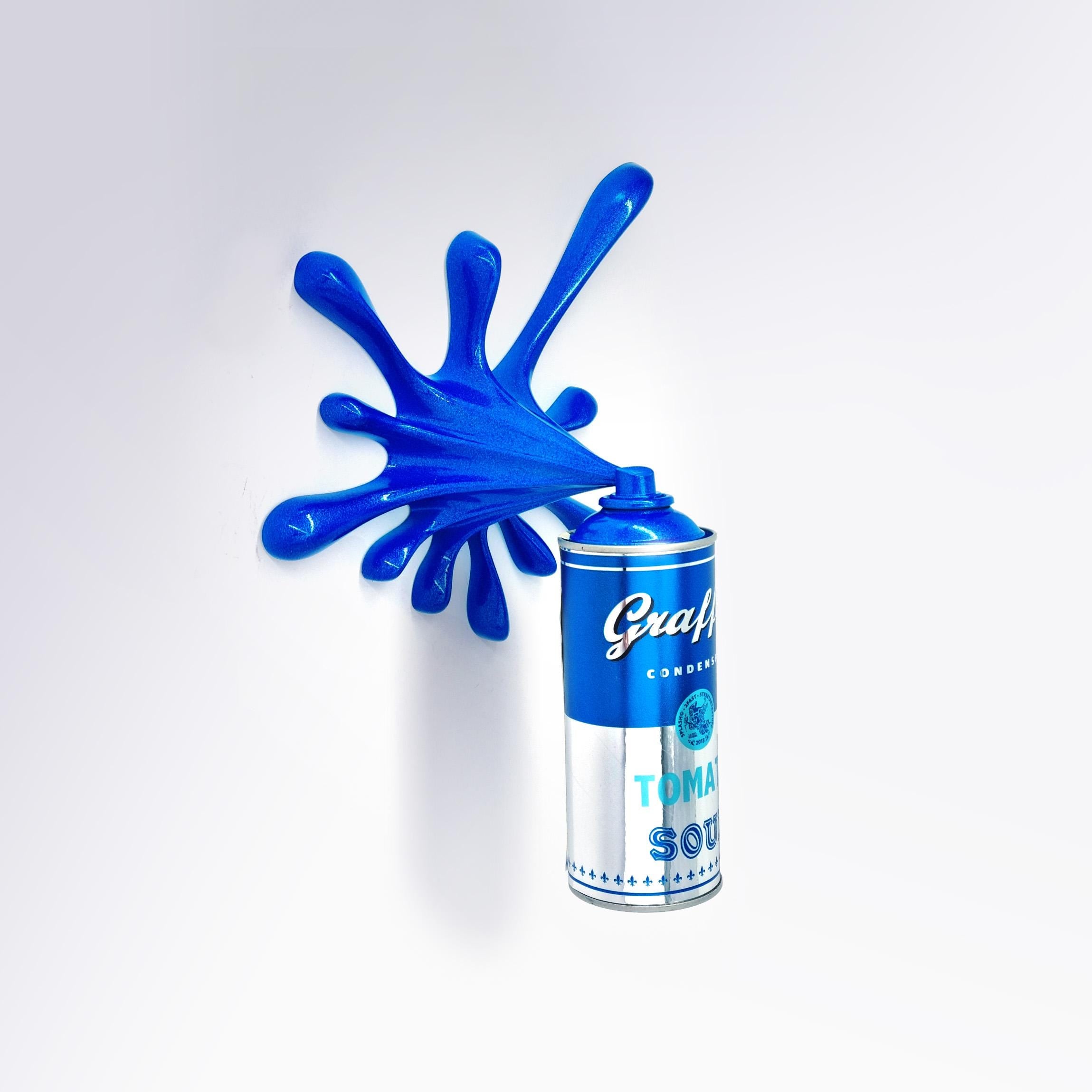 Blue Chrome Graffiti Tomato Soup Splash Can Sculpture