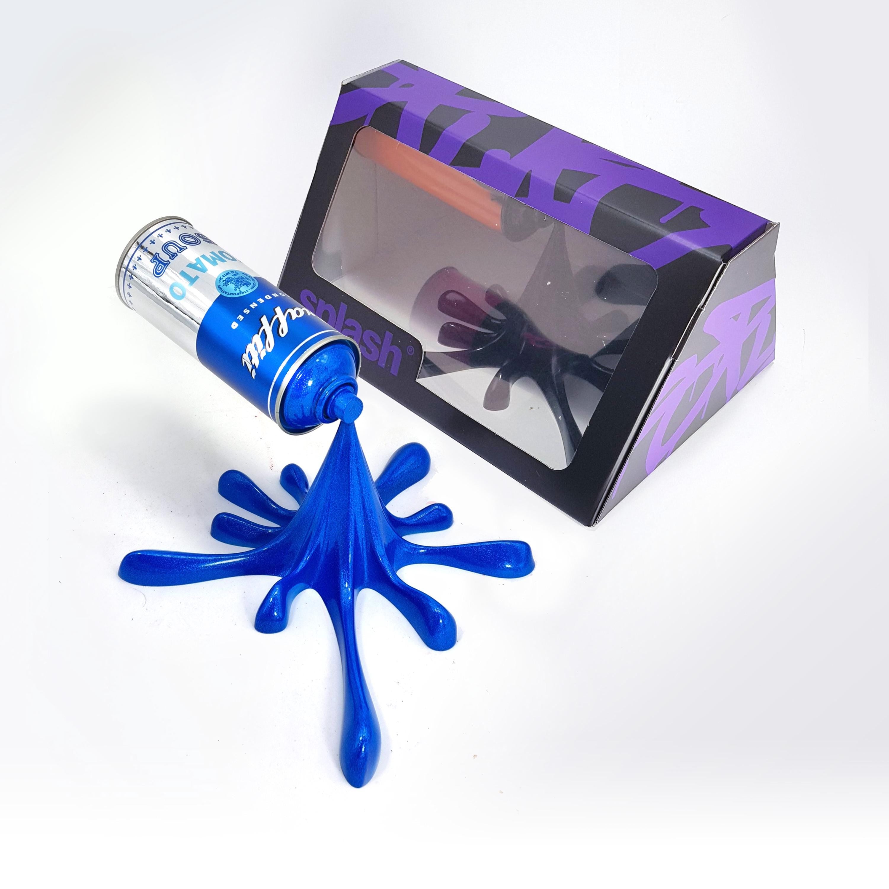 Blue Chrome Graffiti Tomato Soup Splash Can Sculpture