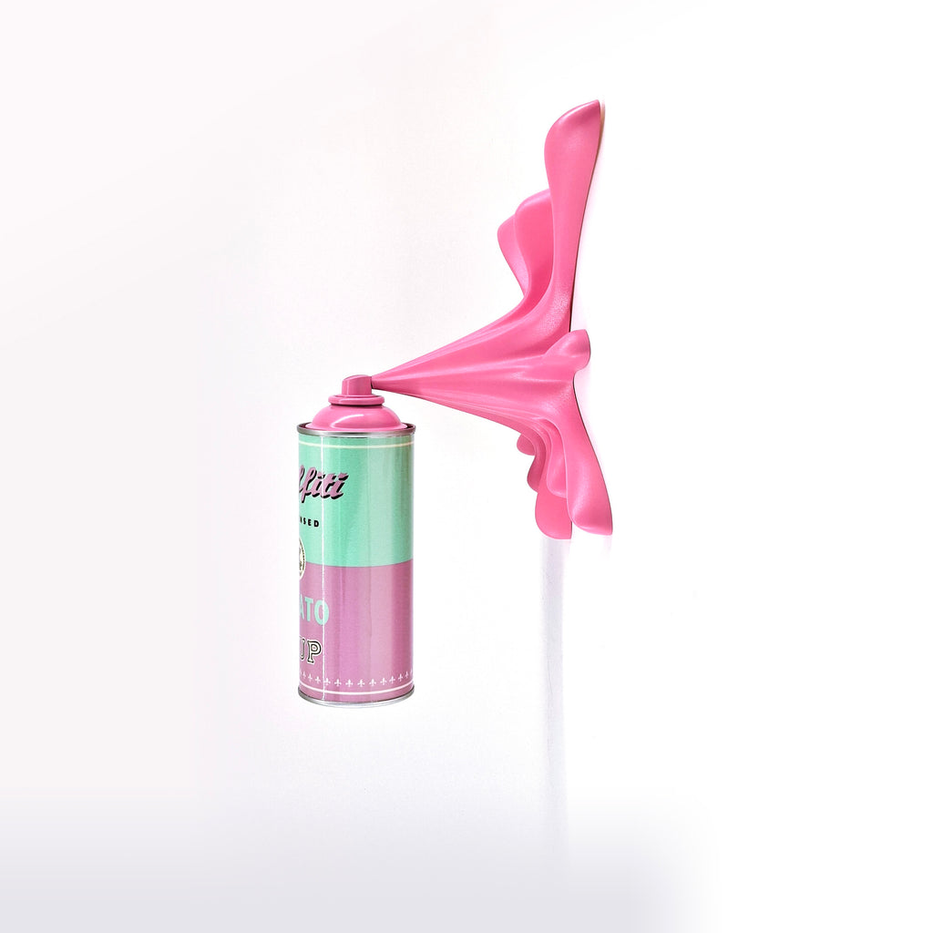 Baby Pink Soup Splash Spraycan Graffiti Sculpture