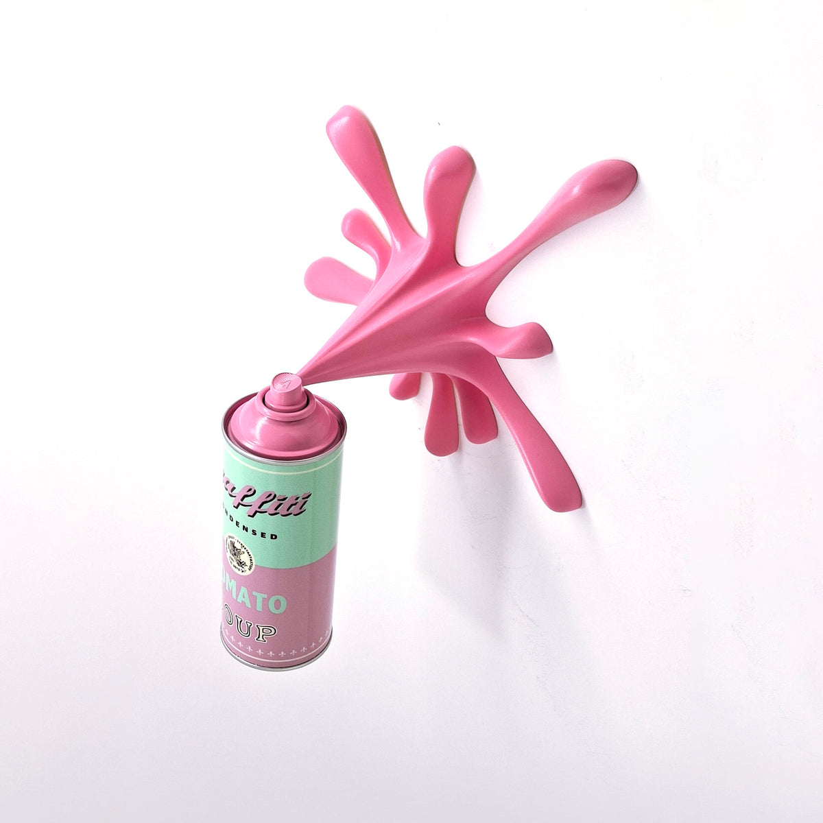 Baby Pink Soup Splash Spraycan Graffiti Sculpture