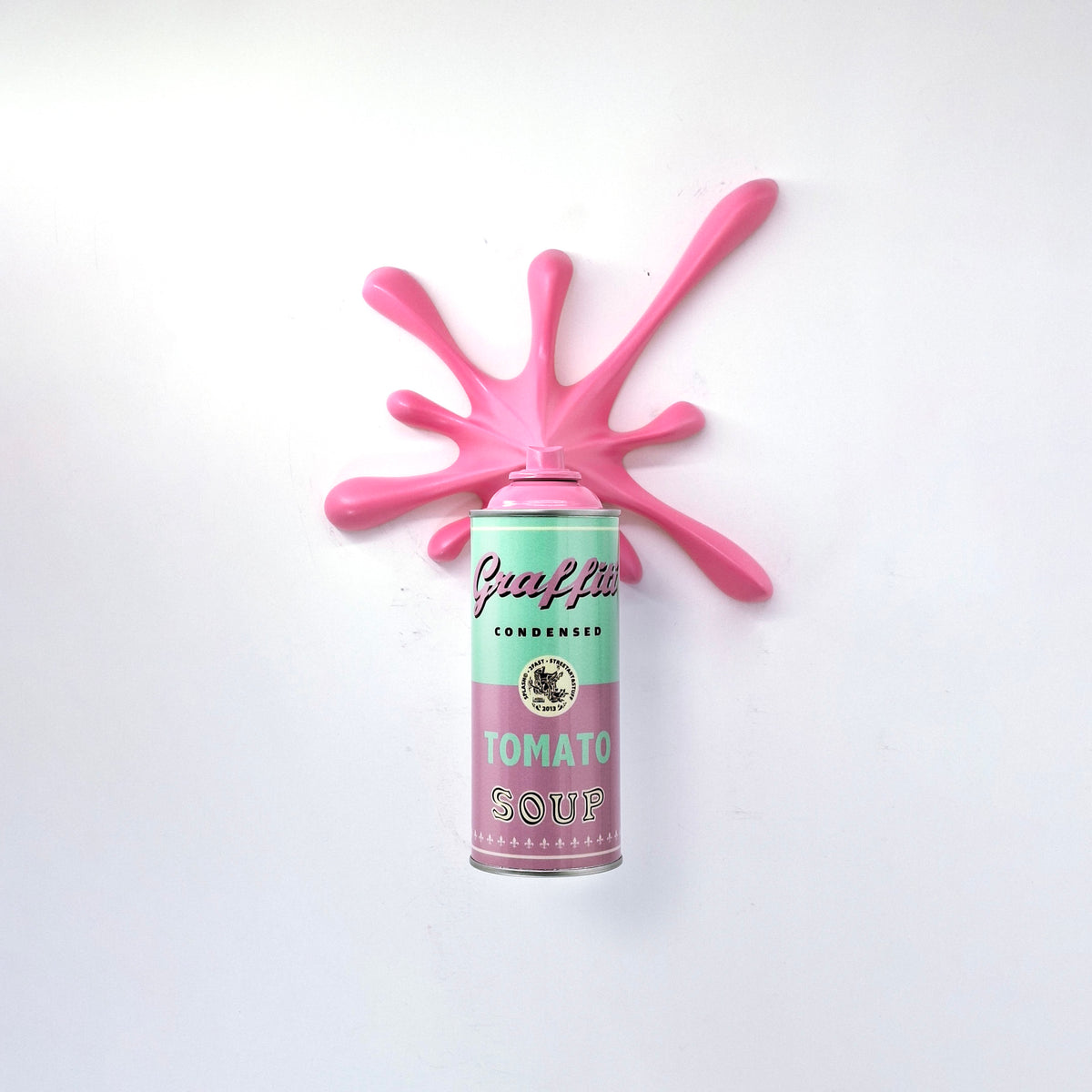Baby Pink Soup Splash Spraycan Graffiti Sculpture