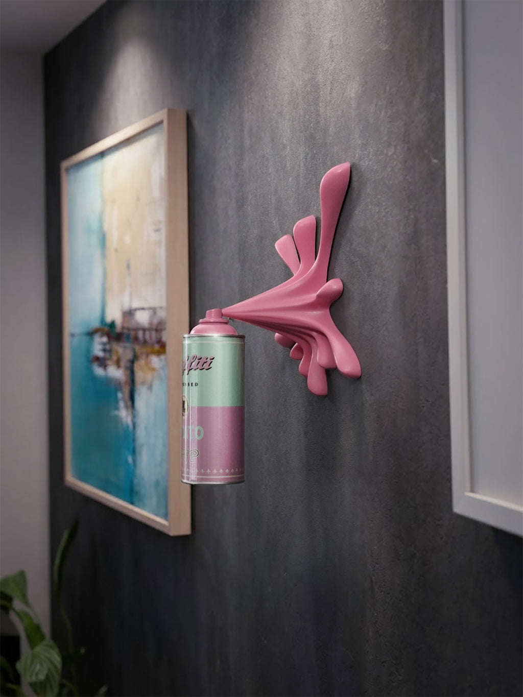 Baby Pink Soup Splash Spraycan Graffiti Sculpture