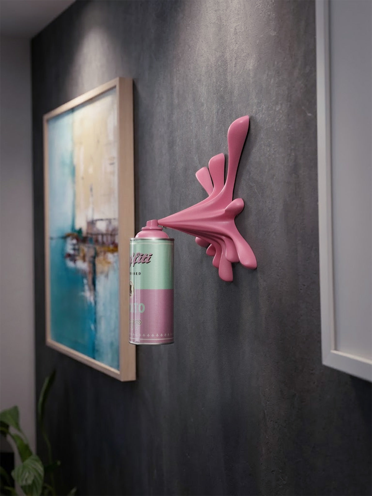 Baby Pink Soup Splash Spraycan Graffiti Sculpture