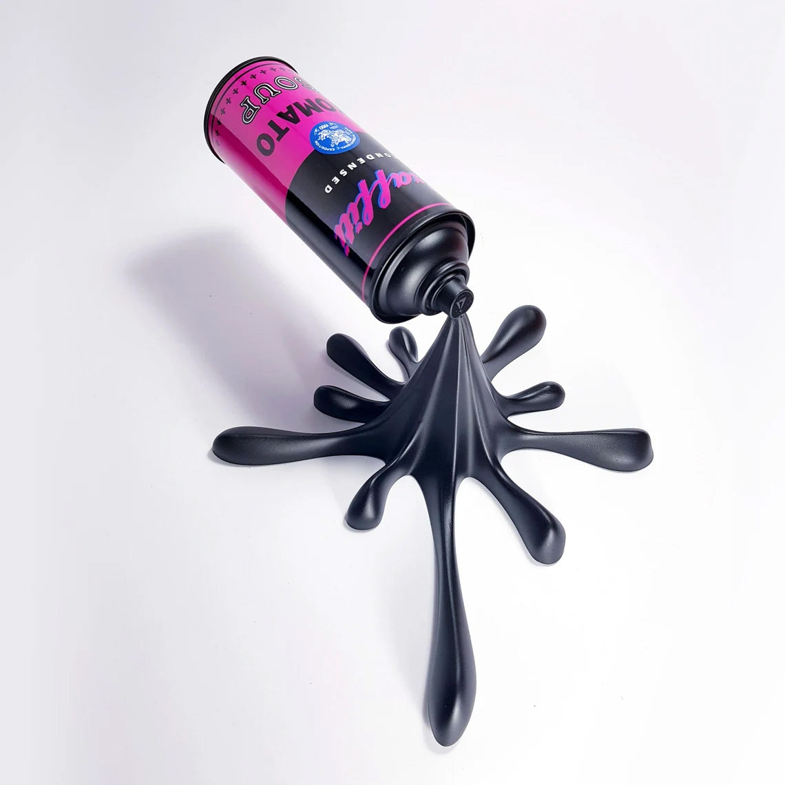 Black Pink Graffiti Tomato Soup Splash Spray Can Sculpture