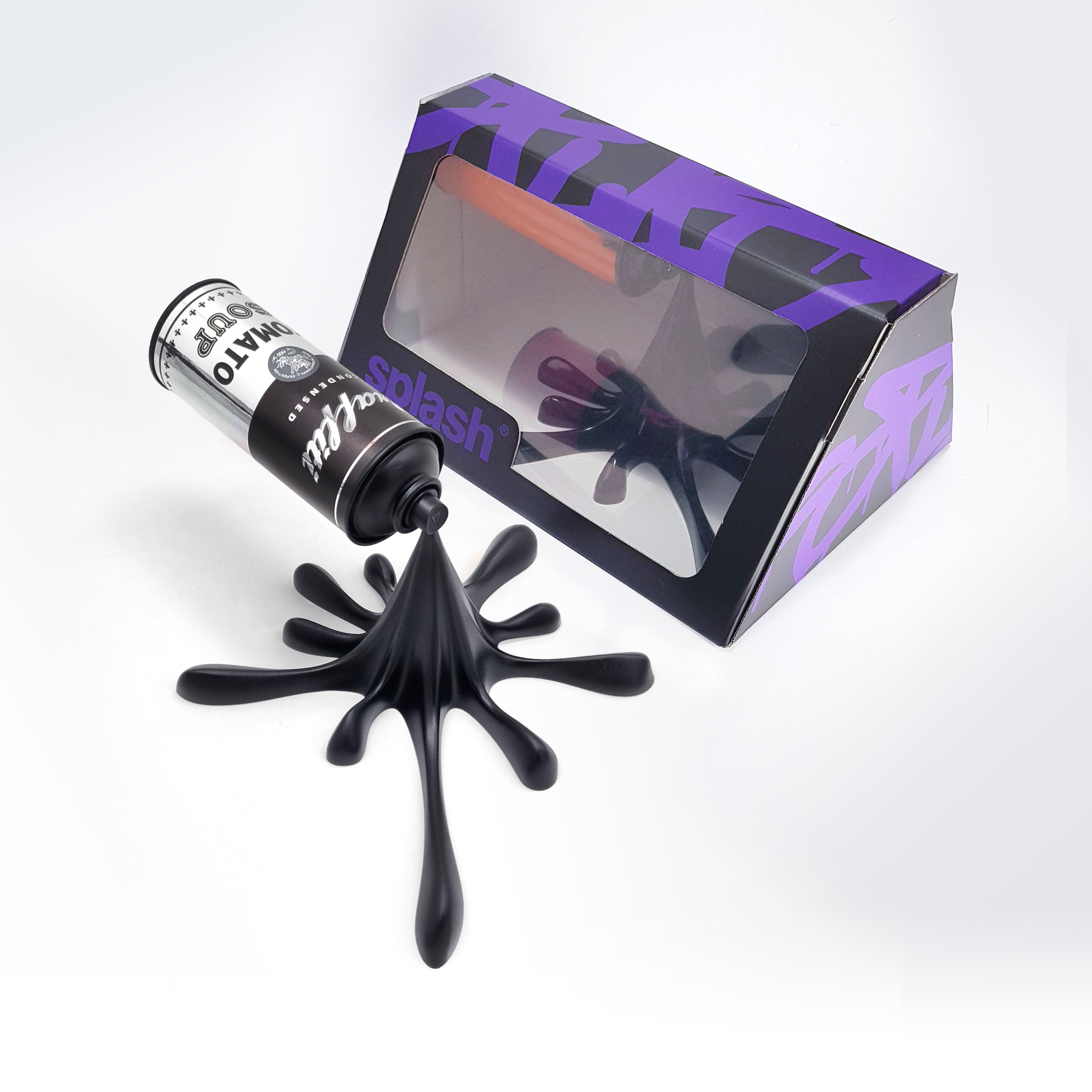 Chrome Black Graffiti Tomato Soup Splash Can Sculpture: Modern Pop Art Wall Decor