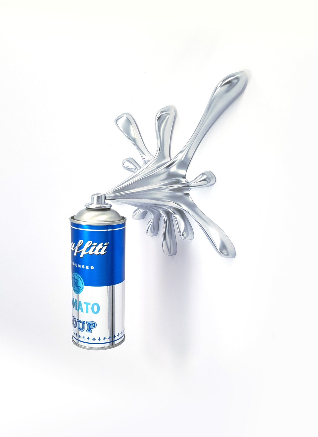 Chrome Blue  Graffiti Tomato Soup Splash Can Sculpture
