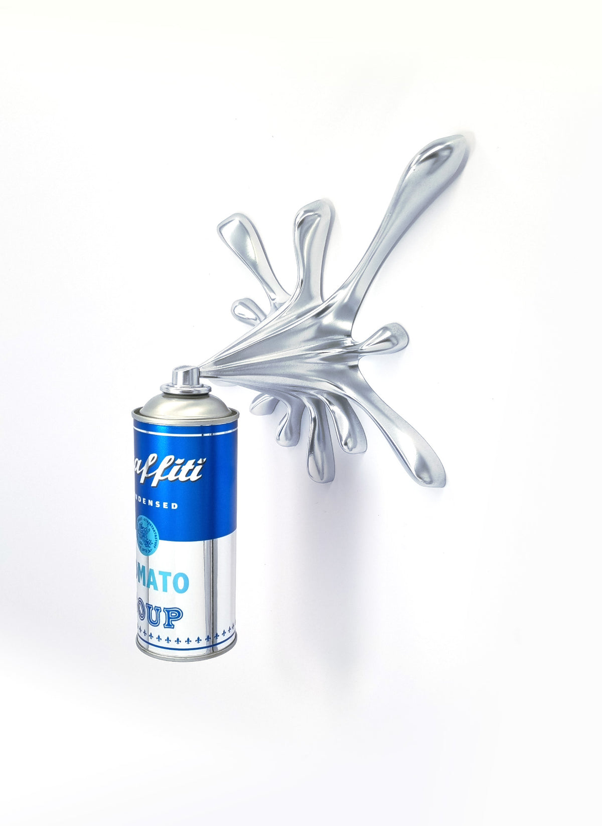 Chrome Blue  Graffiti Tomato Soup Splash Can Sculpture