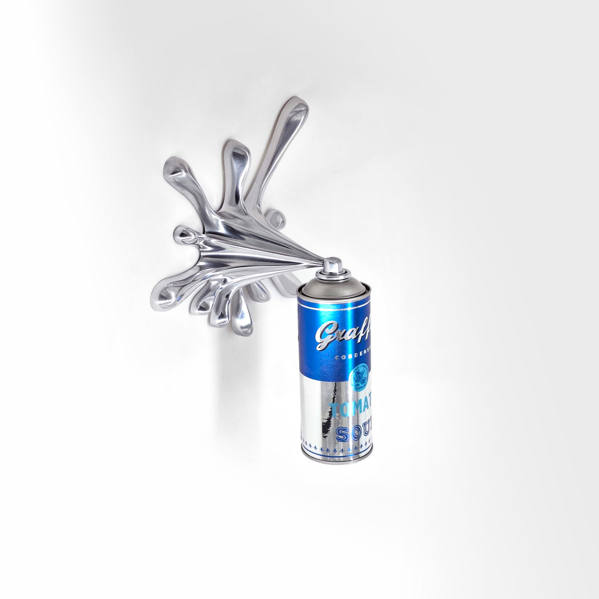 Chrome Blue  Graffiti Tomato Soup Splash Can Sculpture