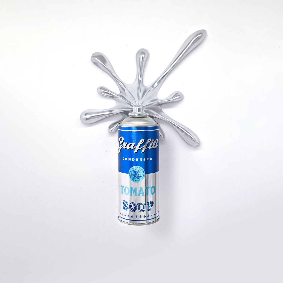 Chrome Blue  Graffiti Tomato Soup Splash Can Sculpture