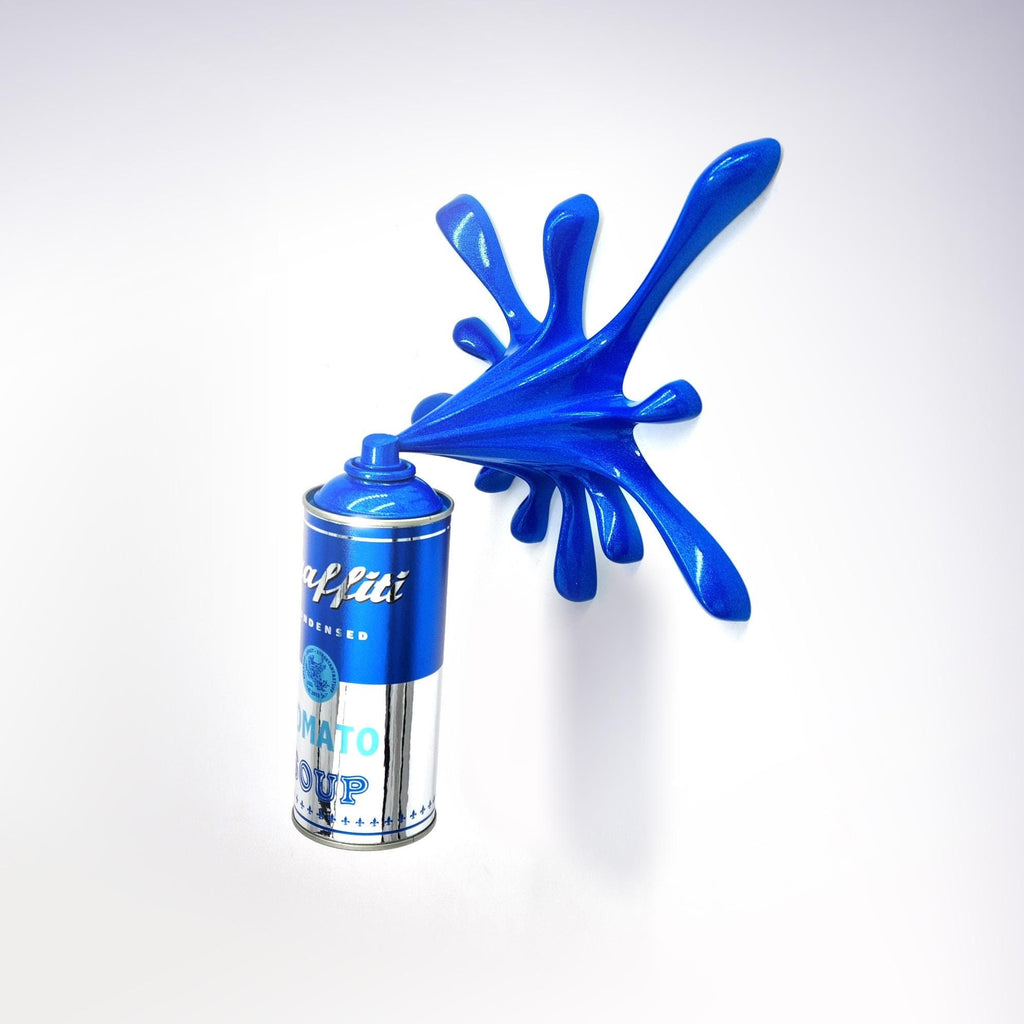 Blue Chrome Graffiti Tomato Soup Splash Can Sculpture
