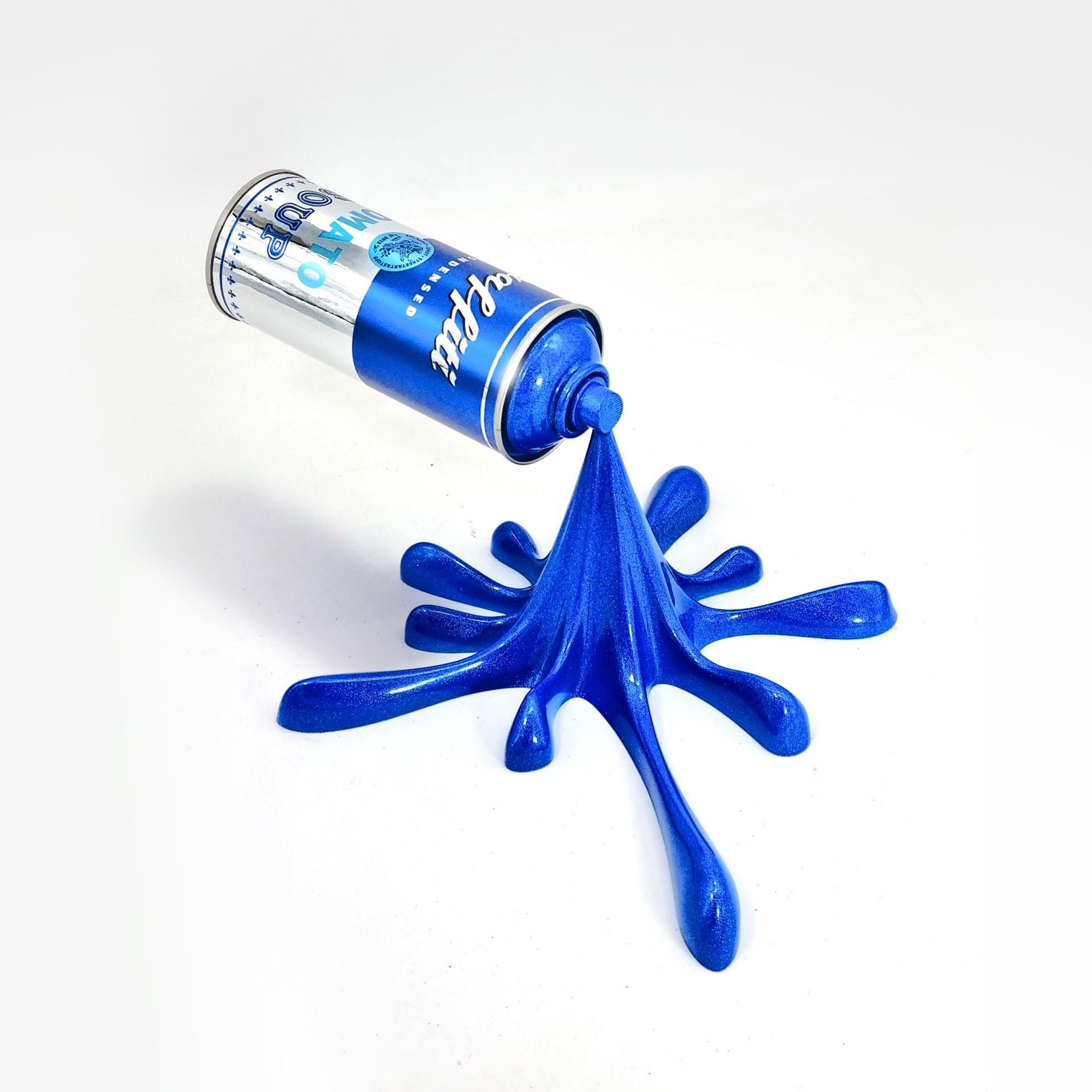 Blue Chrome Graffiti Tomato Soup Splash Can Sculpture