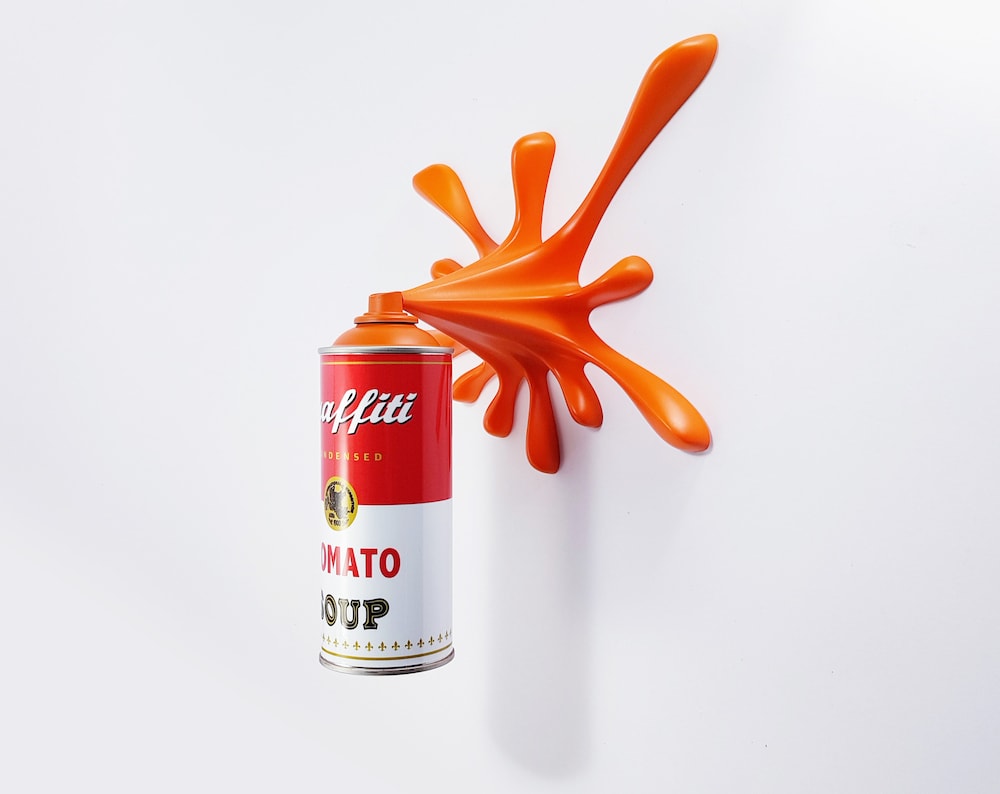 Orange Graffiti Tomato Soup Can Splash Sculpture