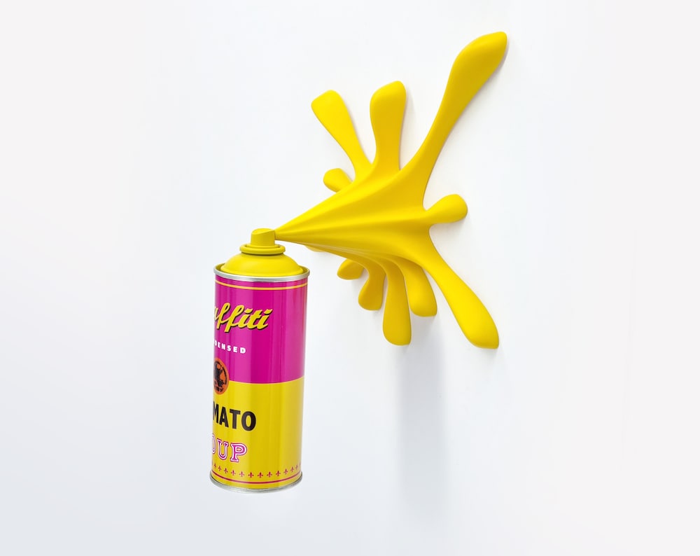 Yellow Soup Splash Spraycan Graffiti Sculpture