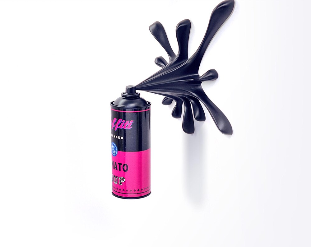 Black Pink Graffiti Tomato Soup Splash Spray Can Sculpture