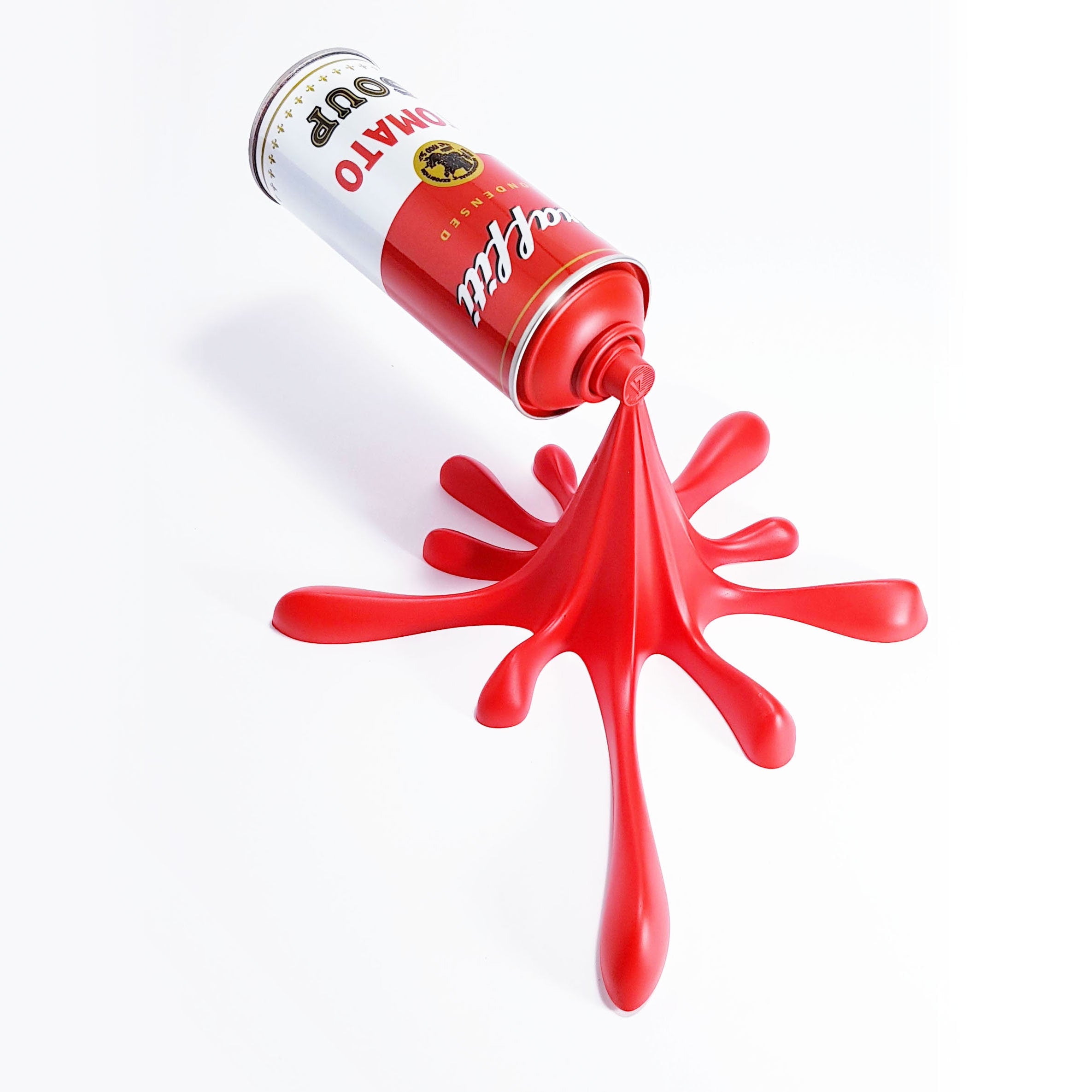 Graffiti Tomato Soup Splash Can Sculpture: Modern Pop Art Wall Decor
