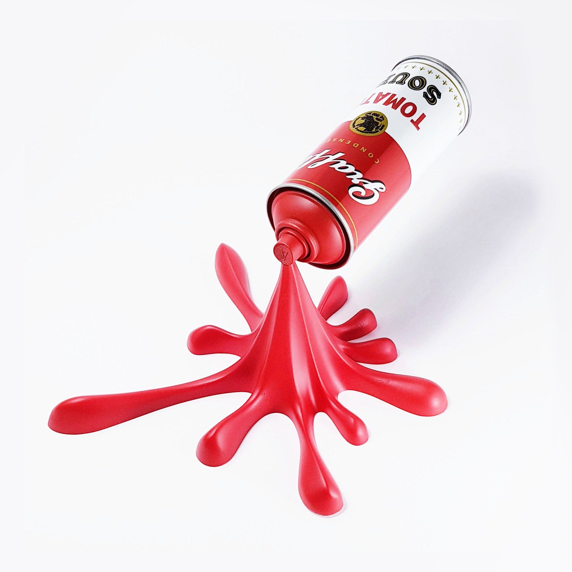 Graffiti Tomato Soup Splash Can Sculpture: Modern Pop Art Wall Decor