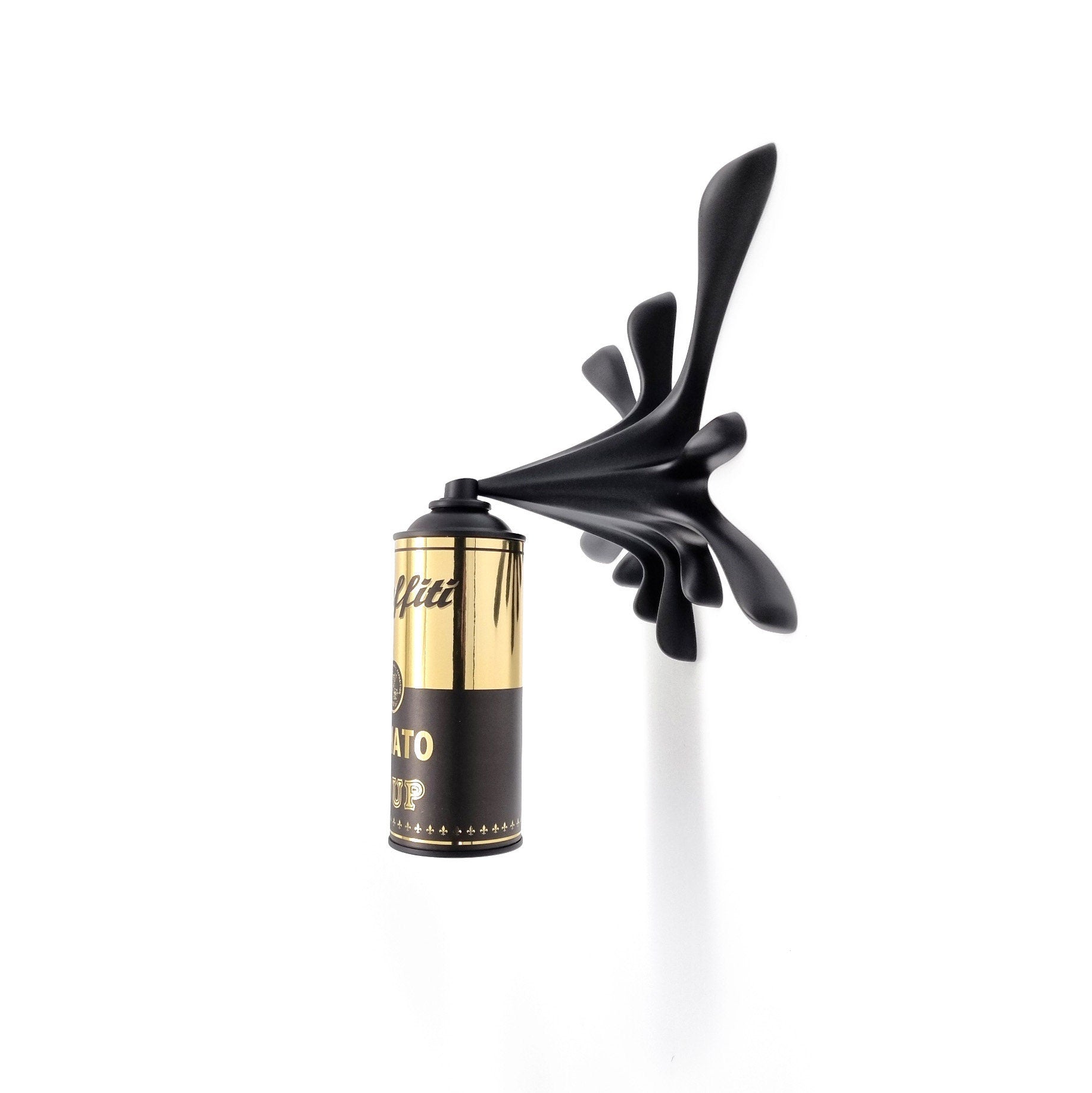 Black Gold Graffiti Tomato Soup Splash Spray Can Sculpture