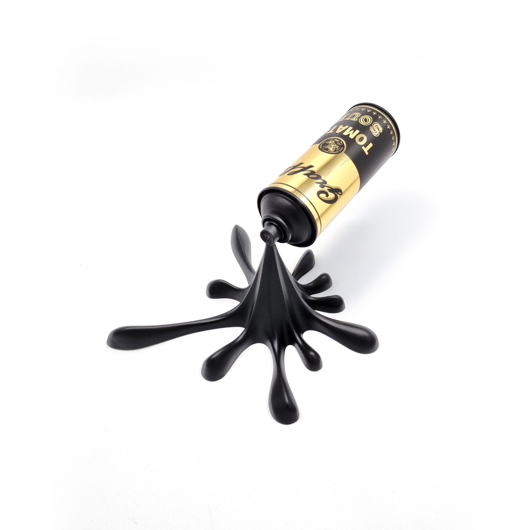 Black Gold Graffiti Tomato Soup Splash Spray Can Sculpture
