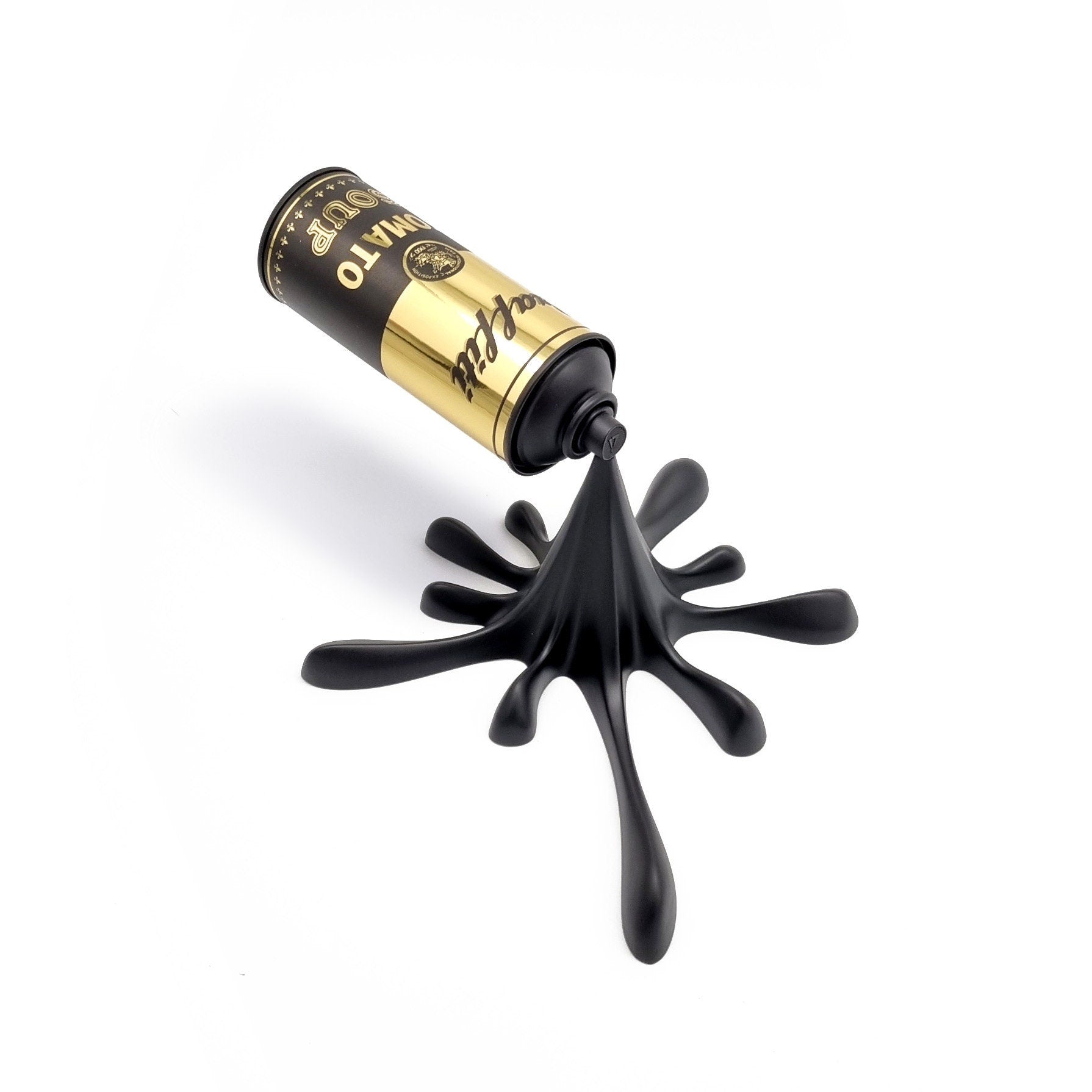 Black Gold Graffiti Tomato Soup Splash Spray Can Sculpture