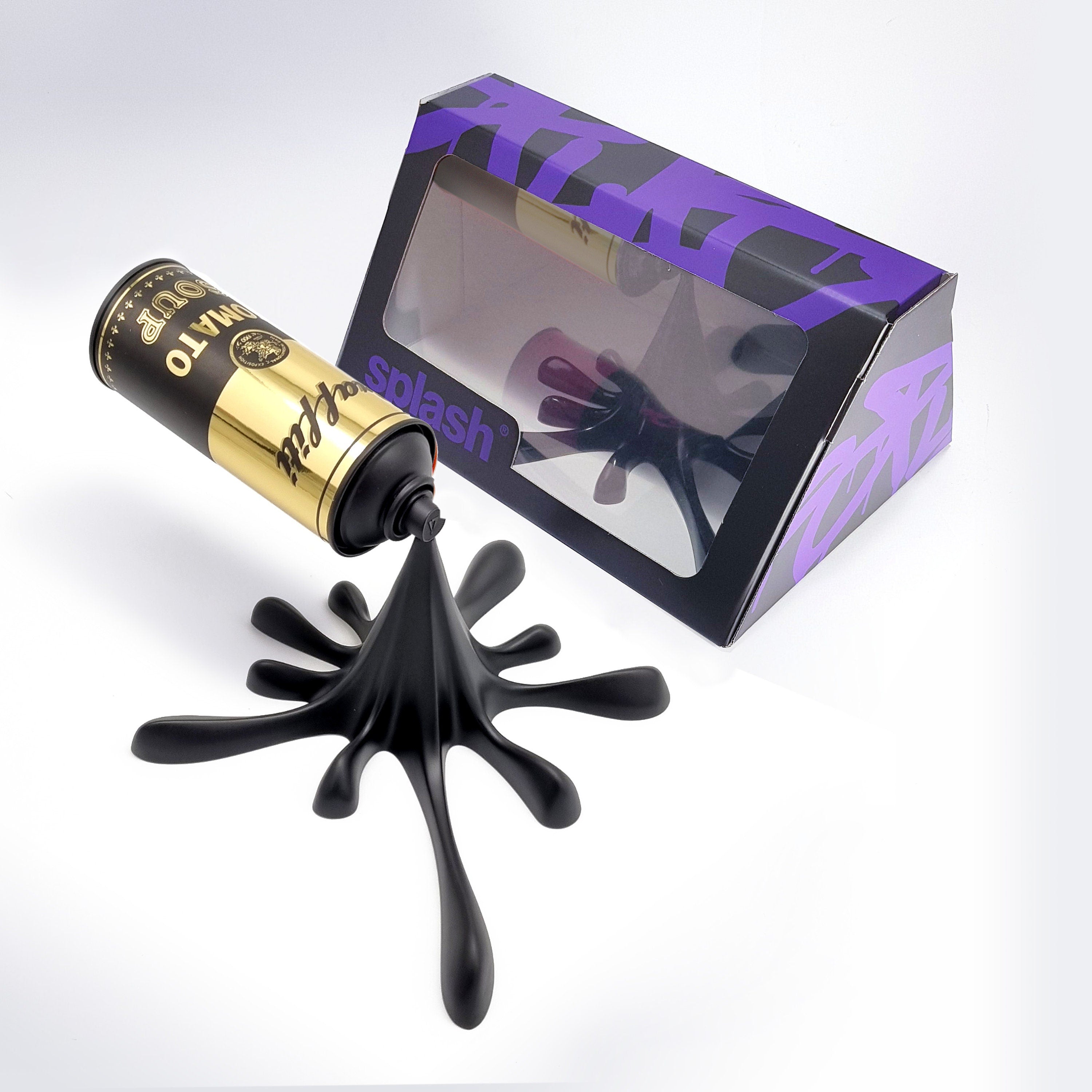 Black Gold Graffiti Tomato Soup Splash Spray Can Sculpture