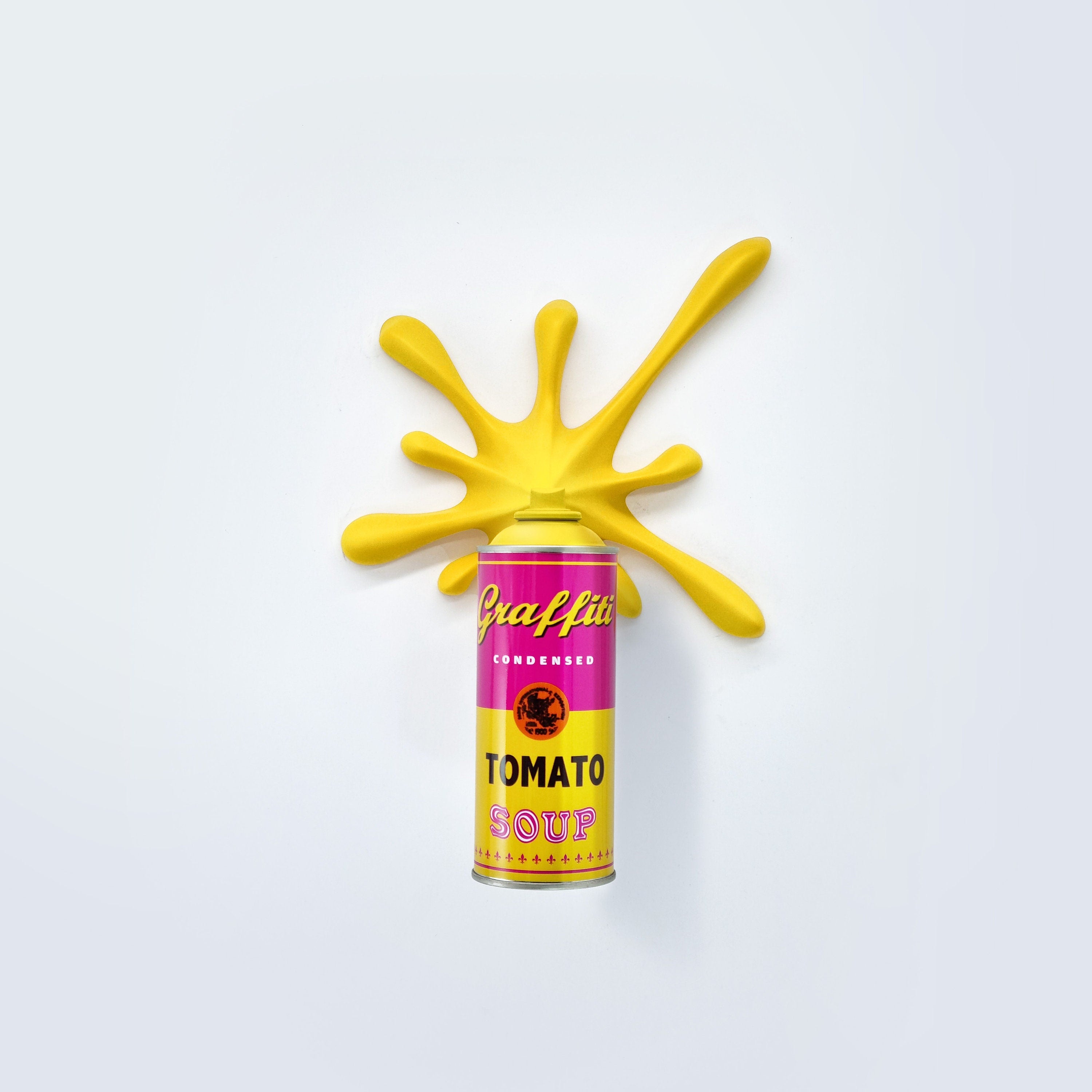 Yellow Graffiti Tomato Soup Splash Can Sculpture