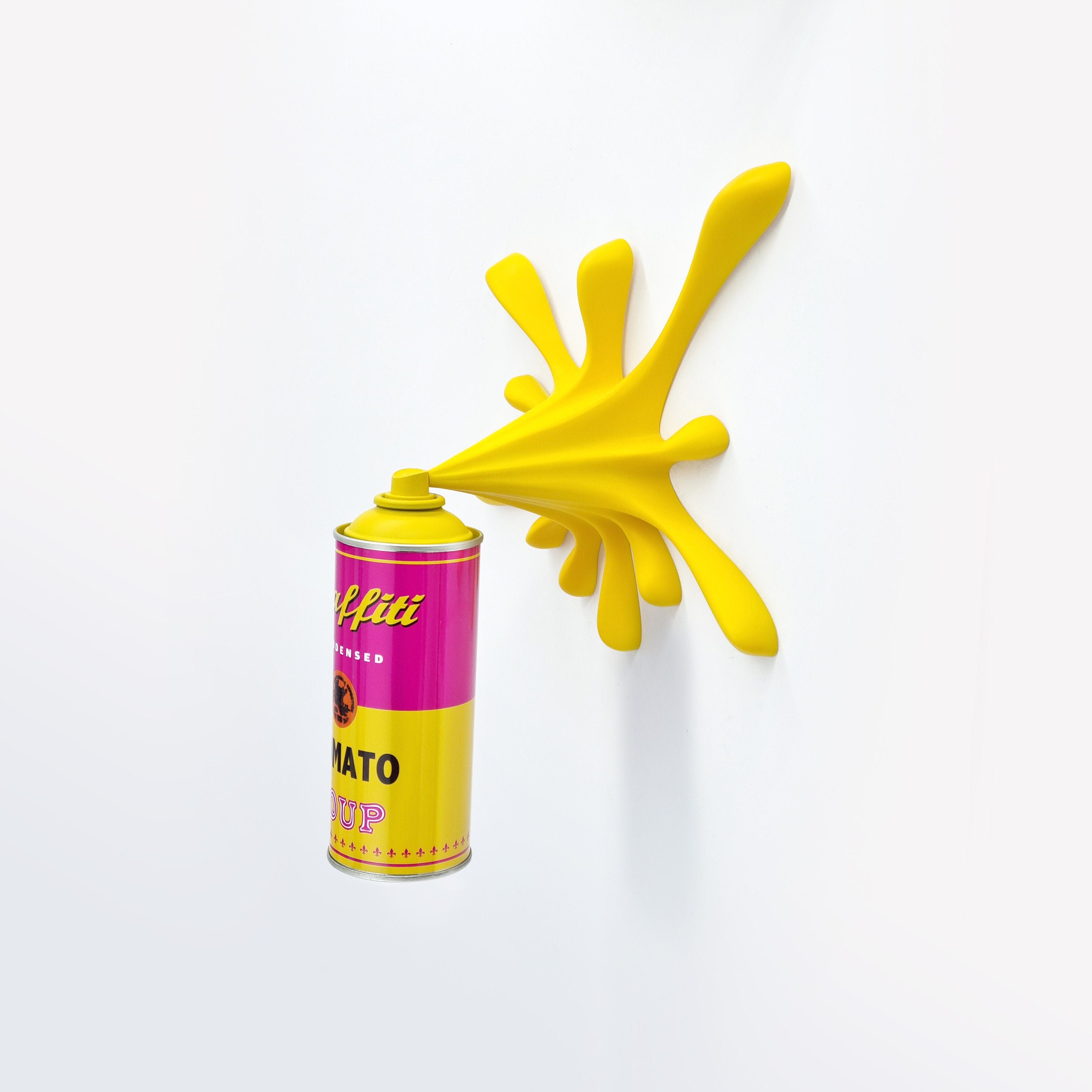 Yellow Graffiti Tomato Soup Splash Can Sculpture