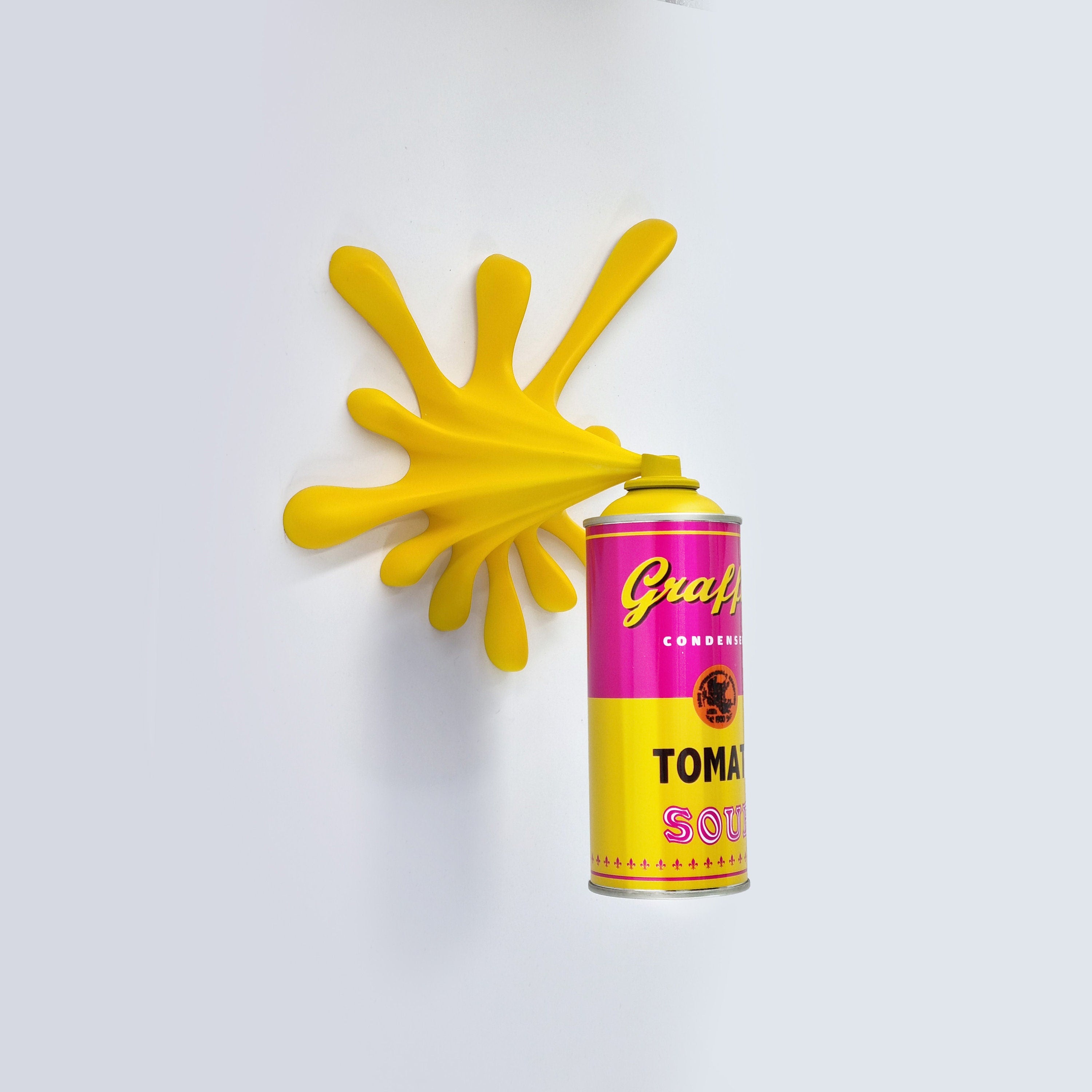 Yellow Graffiti Tomato Soup Splash Can Sculpture