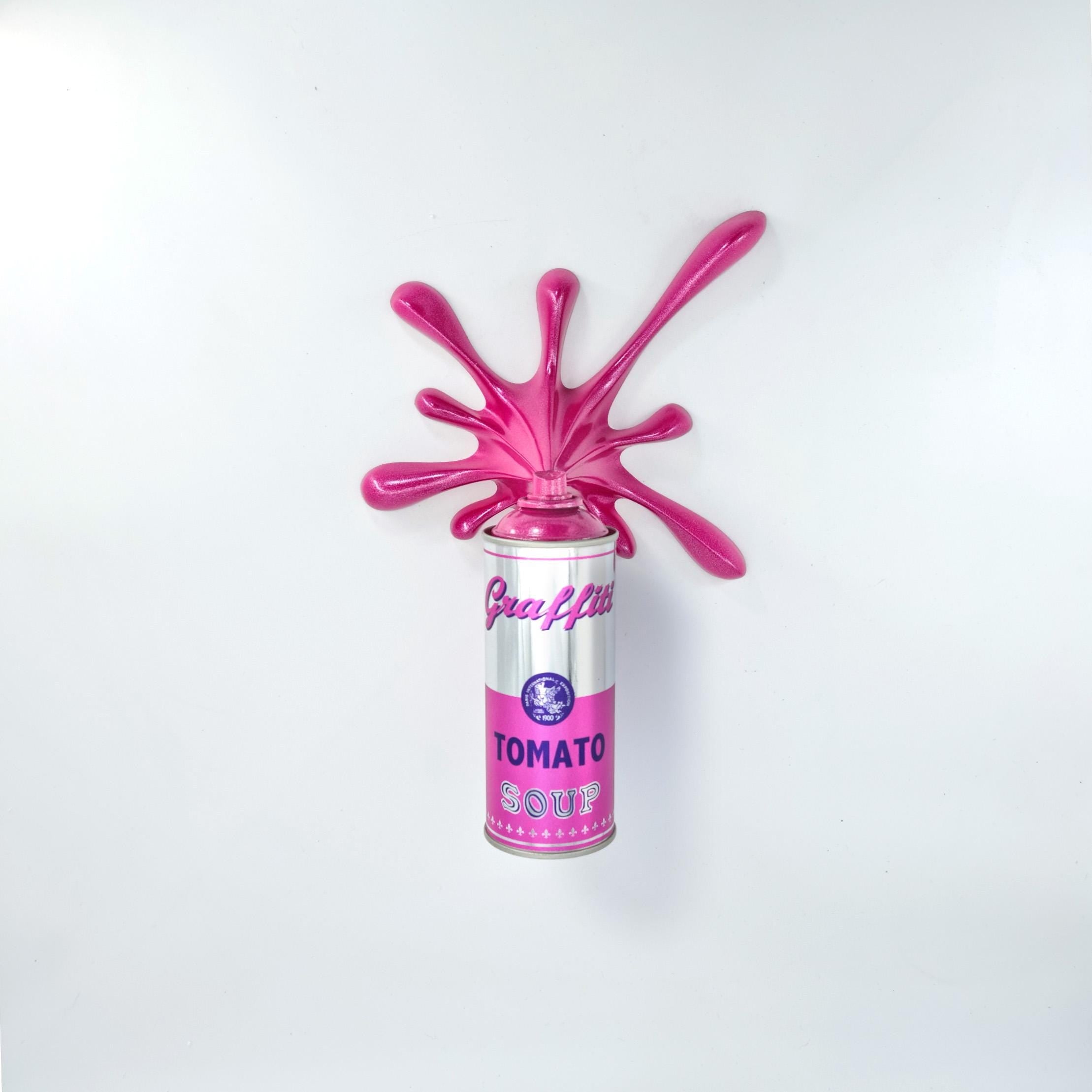 Chrome Pink Graffiti Tomato Soup Splash spray can street art sculpture