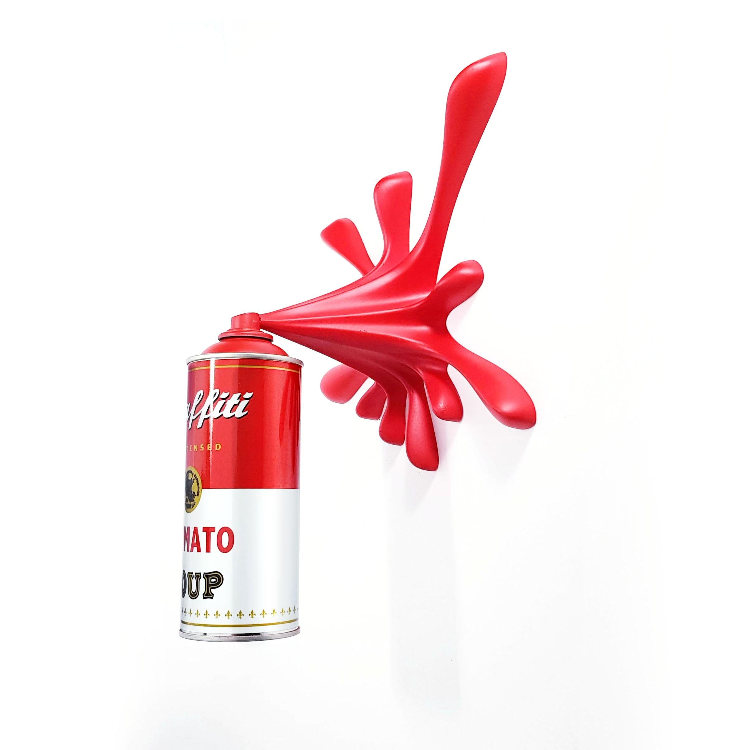 Graffiti Tomato Soup Splash Can Sculpture: Modern Pop Art Wall Decor