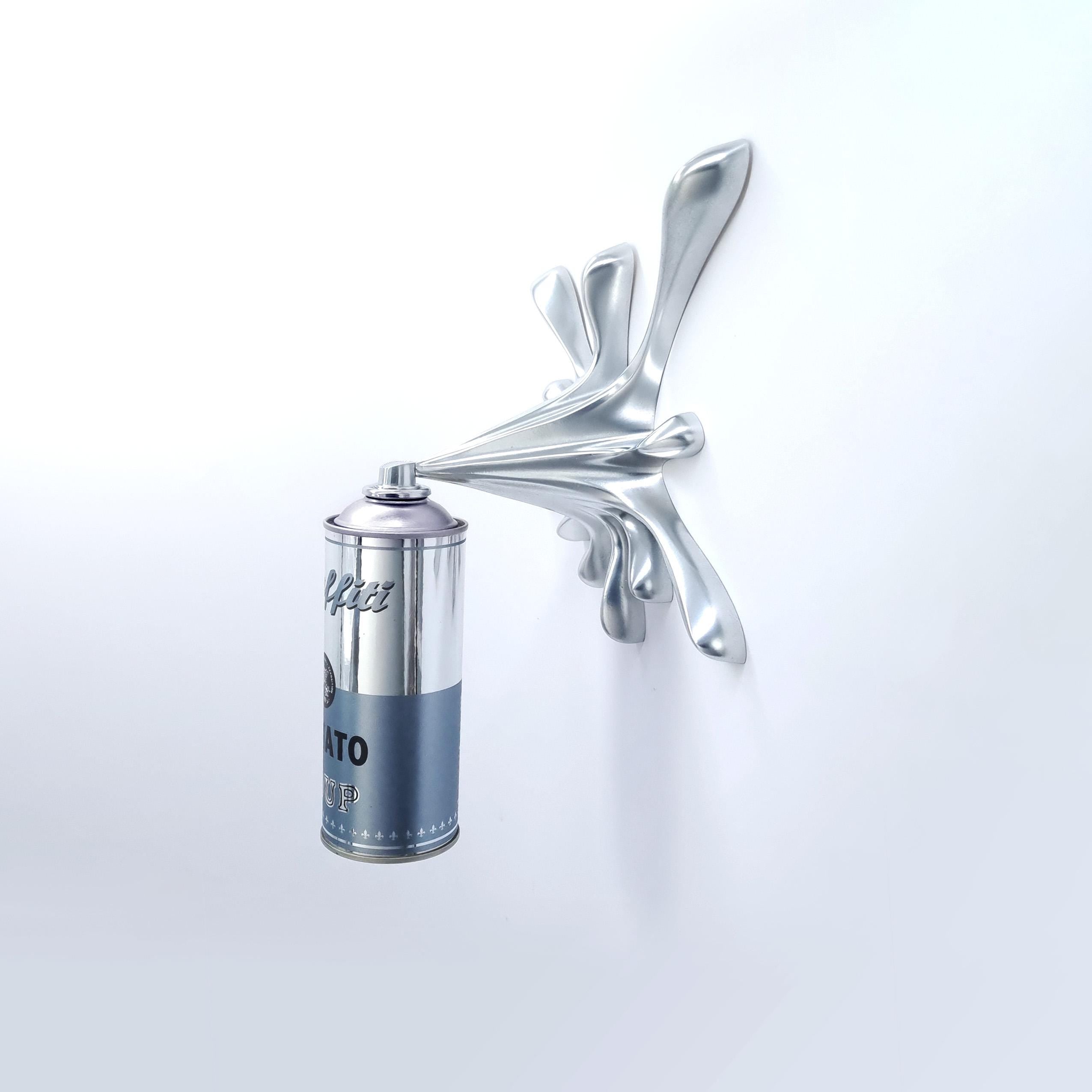 Chrome Graffiti Tomato Soup Splash Can Sculpture: Modern Pop Art Wall Decor